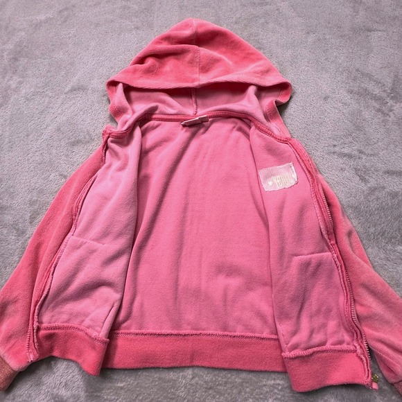 Juicy Couture Girls Size S Pink Terry Hoodie Gold‎ Sparkle Trim Y2K  Glam - Picture 3 of 10
